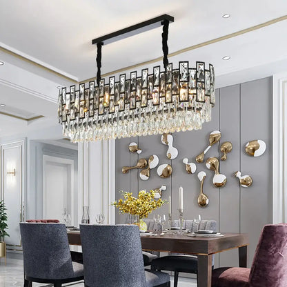 Luxury Hanging Rectangle Crystal Chandelier for Dining Island