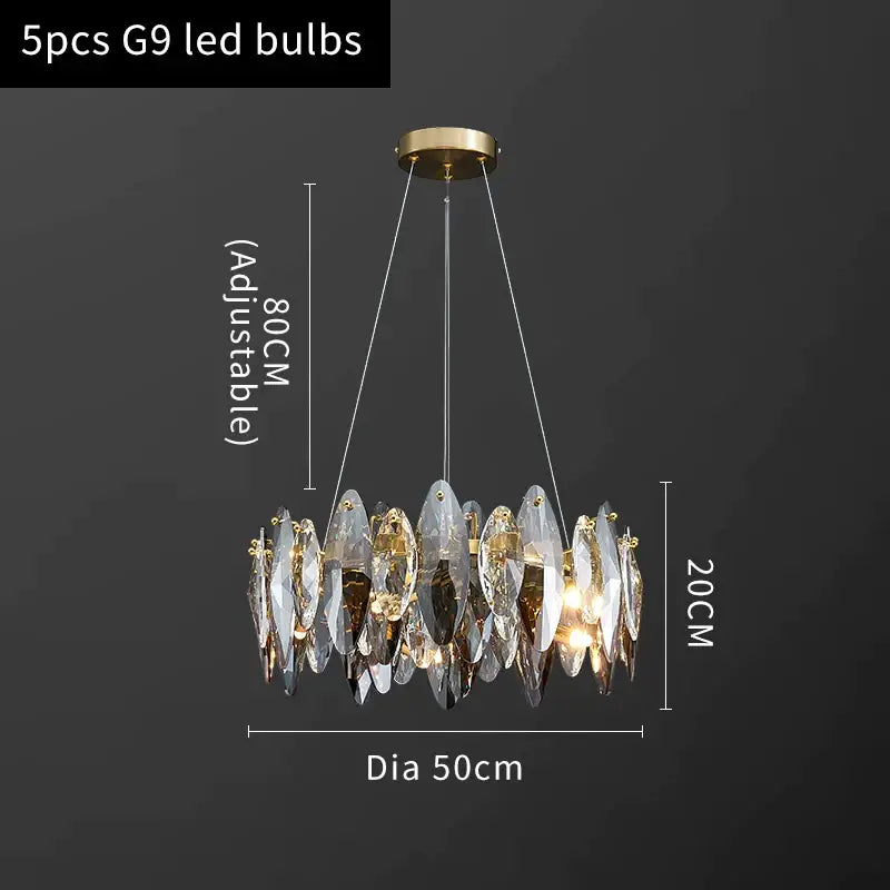 Luxury Hanging Wave Round Crystal Chandelier for Living - Dia50cm / NOT Dimm Warm light