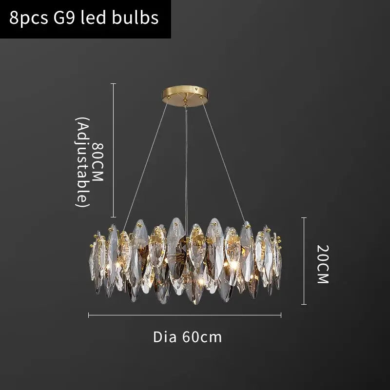 Luxury Hanging Wave Round Crystal Chandelier for Living - Dia60cm / NOT Dimm Warm light