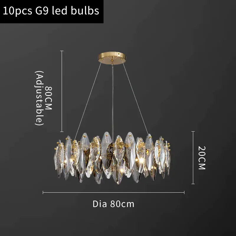 Luxury Hanging Wave Round Crystal Chandelier for Living - Dia80cm / NOT Dimm Warm light