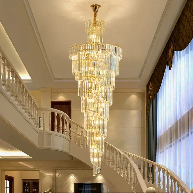 Luxury Large Gold Crystal Chandelier for Staircase Loft