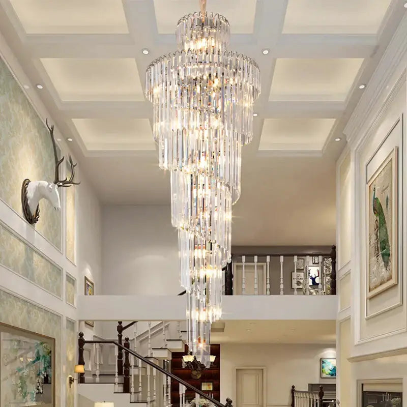 Luxury Large Gold Crystal Chandelier for Staircase Loft