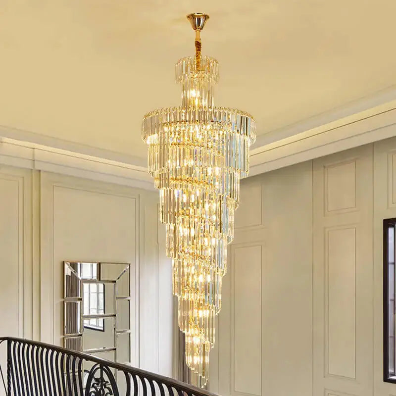 Luxury Large Gold Crystal Chandelier for Staircase Loft