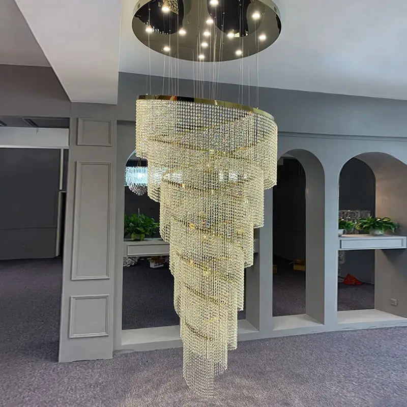 Luxury Large Spiral Crystal Chandelier for Staircase Hallway