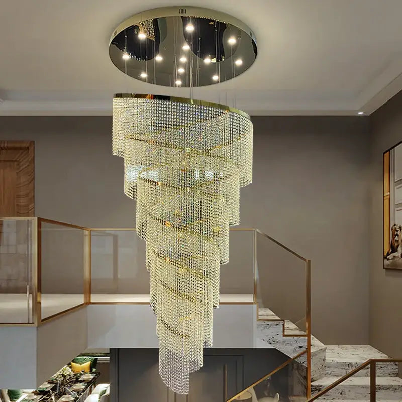 Luxury Large Spiral Crystal Chandelier for Staircase Hallway