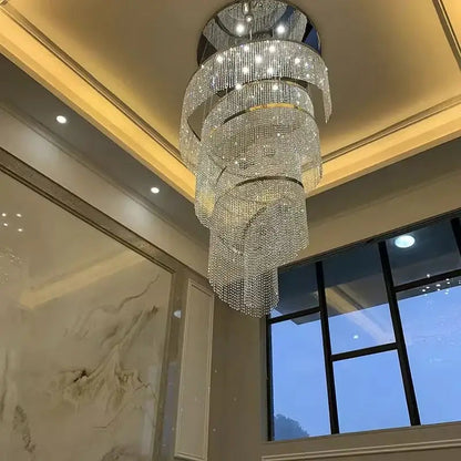 Luxury Large Spiral Crystal Chandelier for Staircase Hallway - Dia80xH250cm / Chrome NON