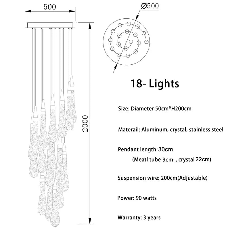 Luxury Long Gold Crystal Spiral Chandelier for Staircase Living - 18 lights(Spiral) / NON