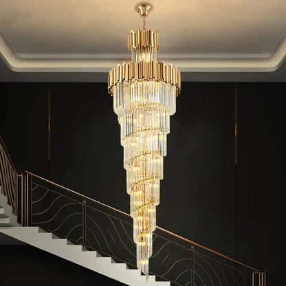 Luxury Long Hanging Crystal Chandelier for Staircase Lobby Dining