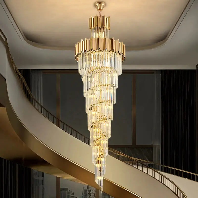 Luxury Long Hanging Crystal Chandelier for Staircase Lobby Dining