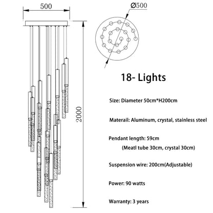 Luxury Long Hanging Spiral Chandelier for Staircase Lobby Hall - 18 lights(spiral)