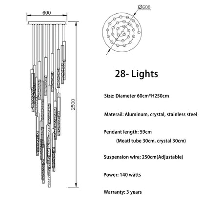 Luxury Long Hanging Spiral Chandelier for Staircase Lobby Hall - 28 lights(spiral)