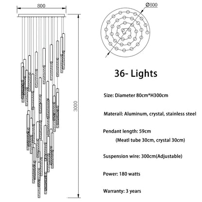 Luxury Long Hanging Spiral Chandelier for Staircase Lobby Hall - 36 lights(spiral)