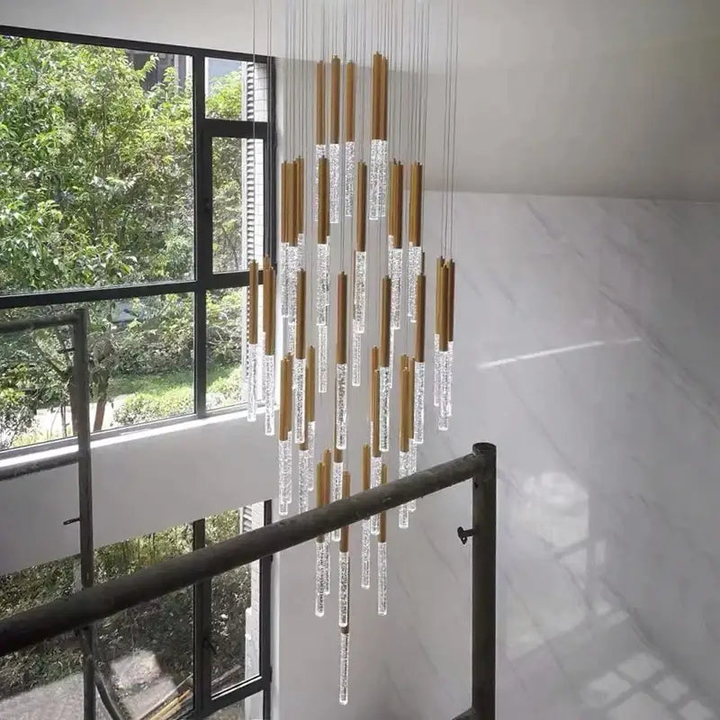 Luxury Long Hanging Spiral Chandelier for Staircase Lobby Hall