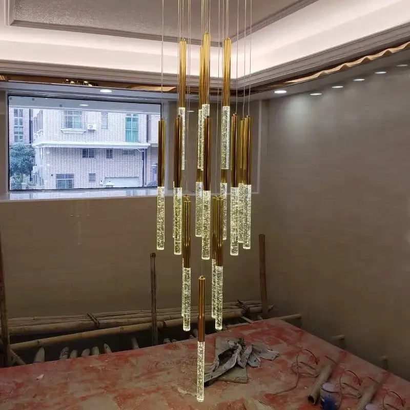 Luxury Long Hanging Spiral Chandelier for Staircase Lobby Hall