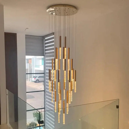 Luxury Long Hanging Spiral Chandelier for Staircase Lobby Hall