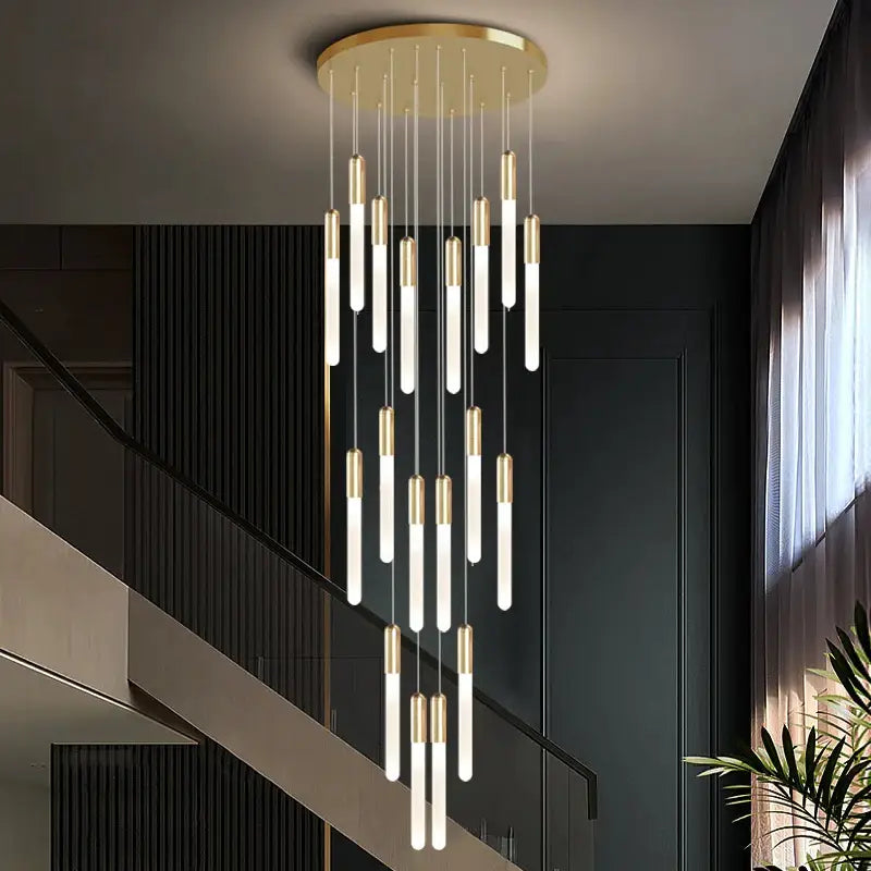 Luxury Long LED Strips Chandelier for Staircase Lobby - Home & Garden > Lighting Fixtures