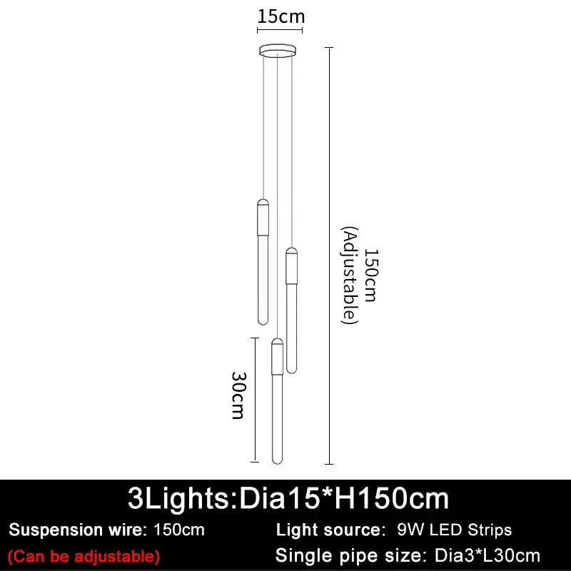 Luxury Long LED Strips Chandelier for Staircase Lobby - Dia15 H150cm / Gold NON dimm warm