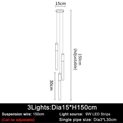 Luxury Long LED Strips Chandelier for Staircase Lobby - Dia15 H150cm / Gold NON dimm warm