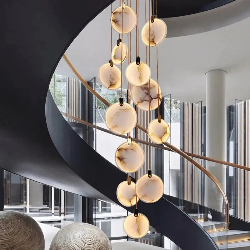 Luxury Long Marble Chandelier for Staircase Lobby Hallway