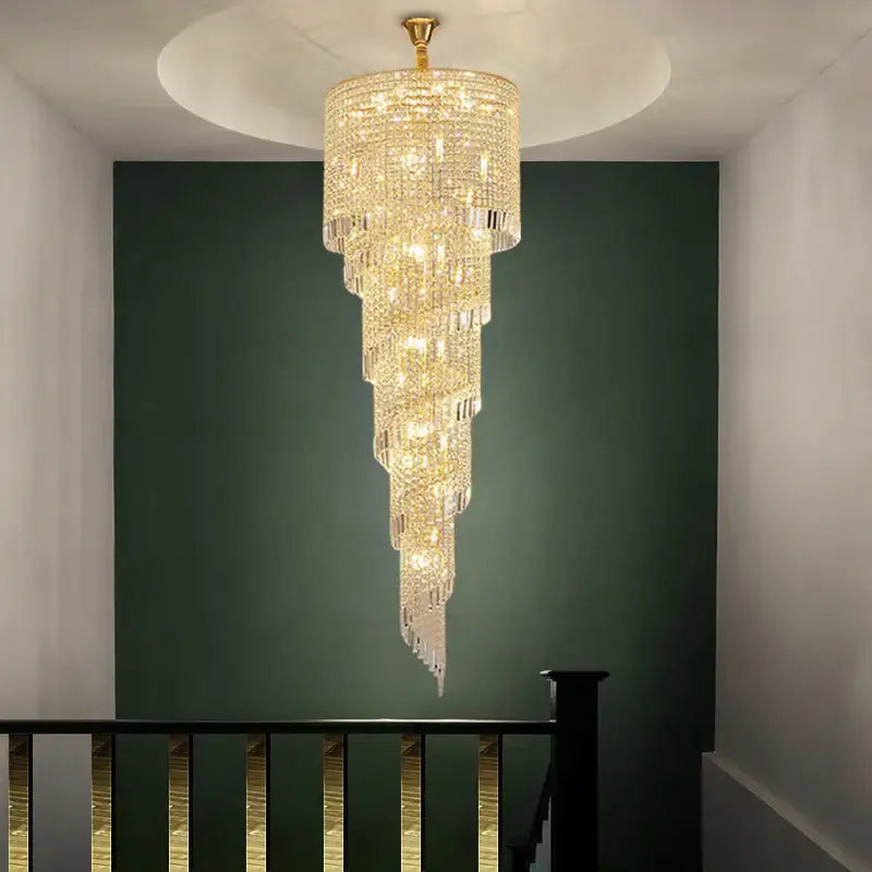 Luxury Long Spiral Chandelier for Staircase Living Hall