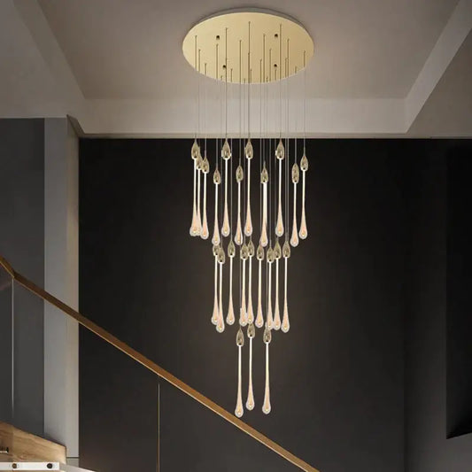 Luxury Long Water Drop Hanging Chandelier for Staircase Hallway