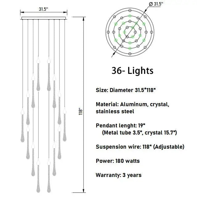 Luxury Modern Crystal Chandelier for Staircase Living Bathroom - Home & Garden > Lighting