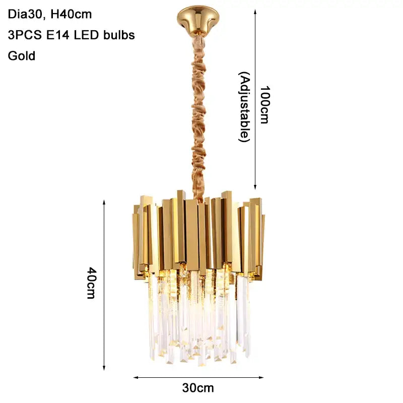 Luxury Modern Hanging Crystal Chandelier for Dining Kitchen Bar - Gold / Not Dimm Warm