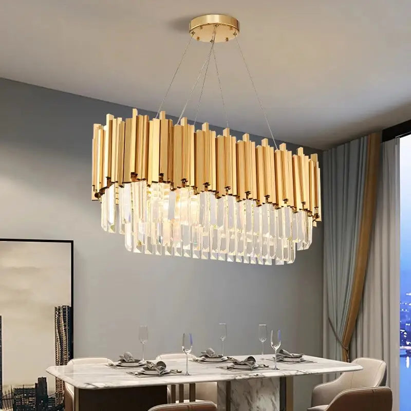 Luxury Modern Hanging Oval Crystal Chandelier for Dining Kitchen