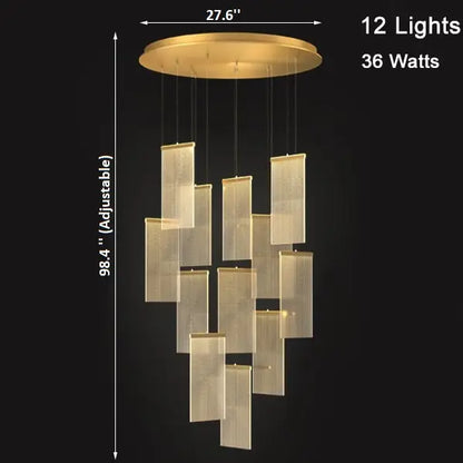 Luxury Modern LED Chandelier for Staircase Living Lobby - 12 Lights / Warm light Dimmable