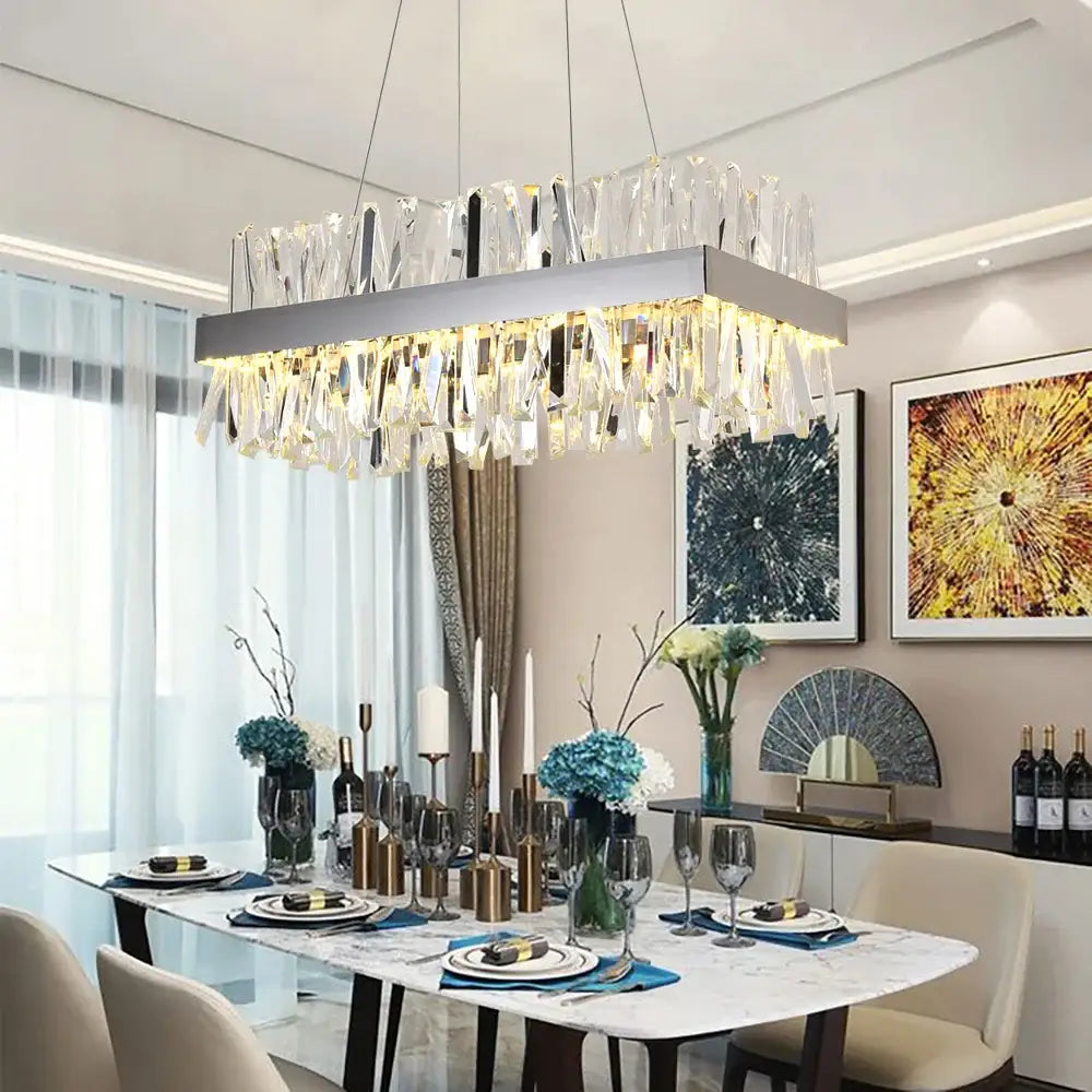 Luxury Modern Rectangle Crystal Chandelier for Dining Kitchen