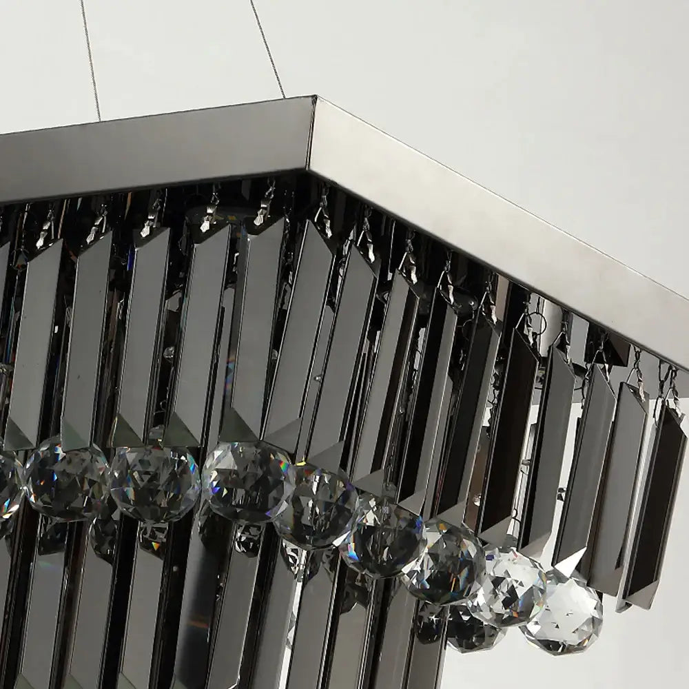 Luxury Rectangle Smoke Gray Crystal Chandelier for Dining Living