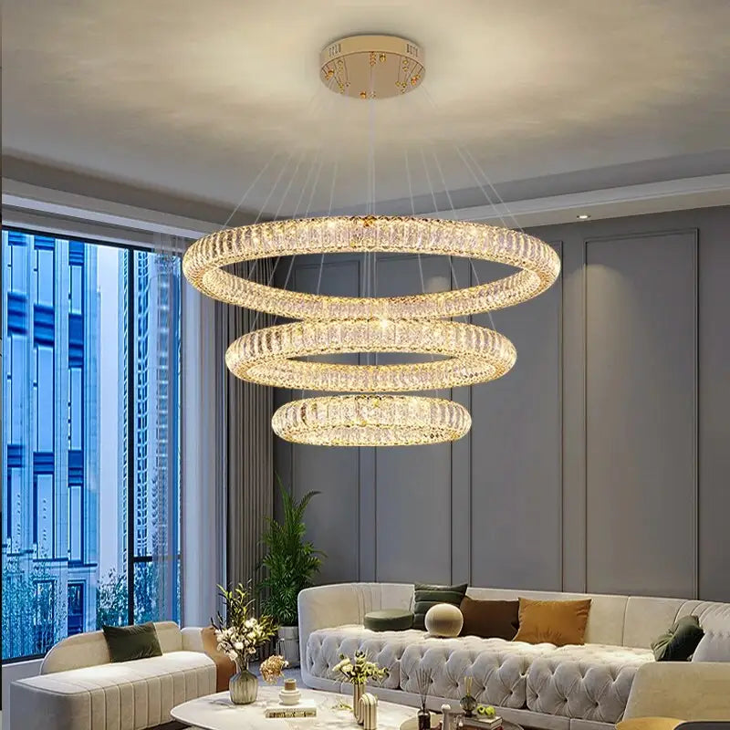 Luxury Ring Hanging Crystal Chandelier for Staircase Living