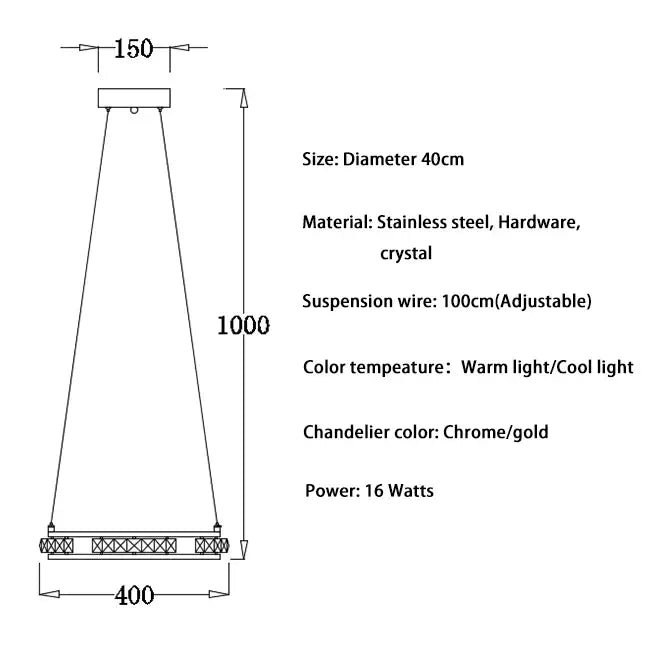 Luxury Ring LED Crystal Chandelier for Staircase Living - Dia40cm / Chrome NON dimm cool