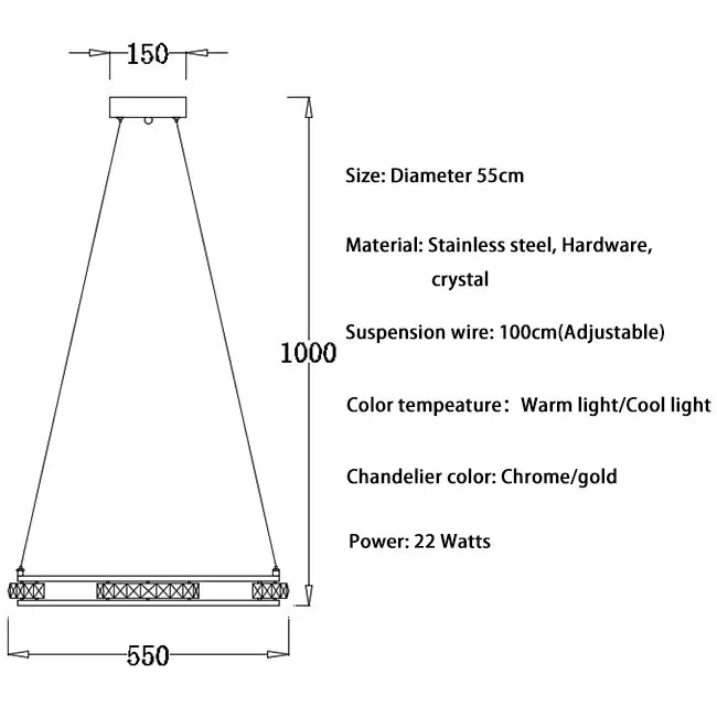 Luxury Ring LED Crystal Chandelier for Staircase Living - Dia55cm / Chrome NON dimm cool