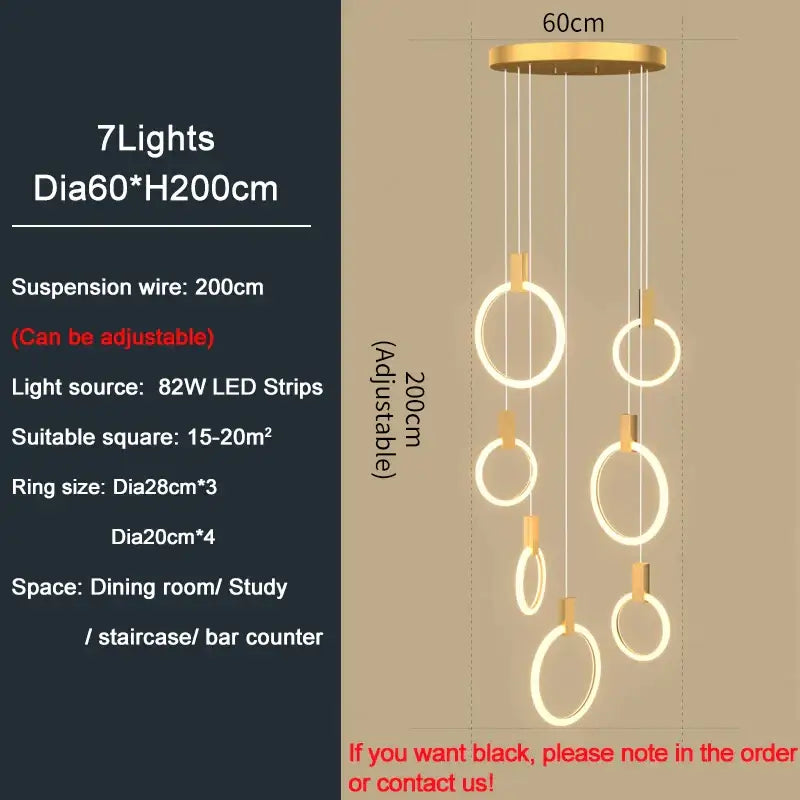 Luxury Round Hanging Acrylic Chandelier for Staircase Living - Dia60cm(7 lights) / Gold