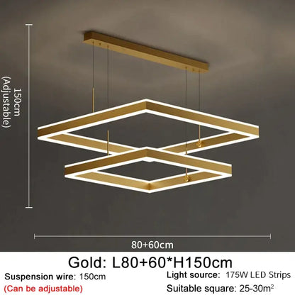 Luxury Square Hanging Chandelier for Living Dining Bedroom - 2 layers(Gold) / NON dimm