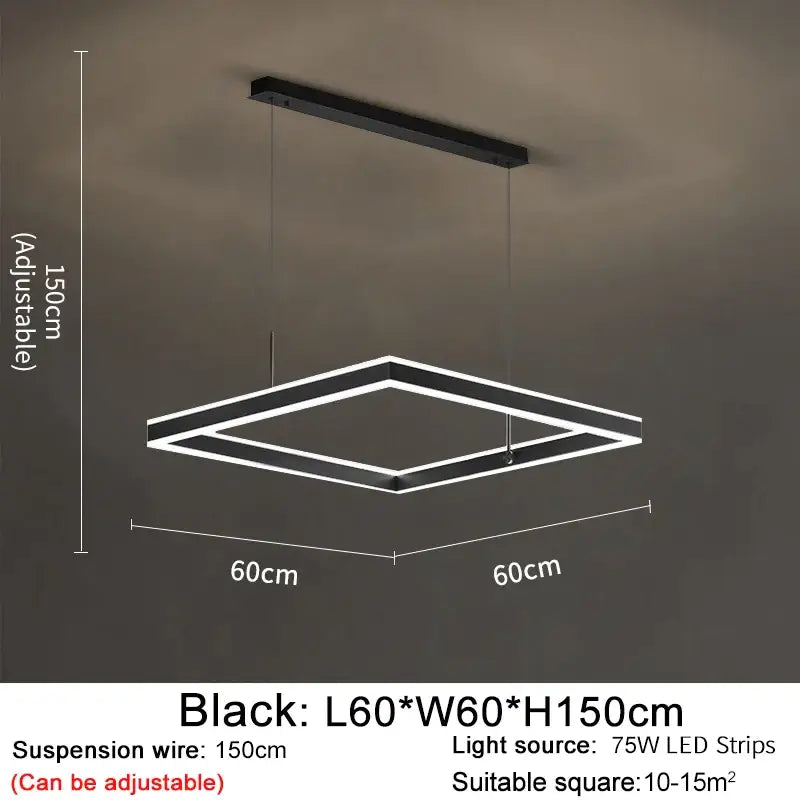 Luxury Square Hanging Chandelier for Living Dining Bedroom - L60xW60xH8cm(Black) / NON