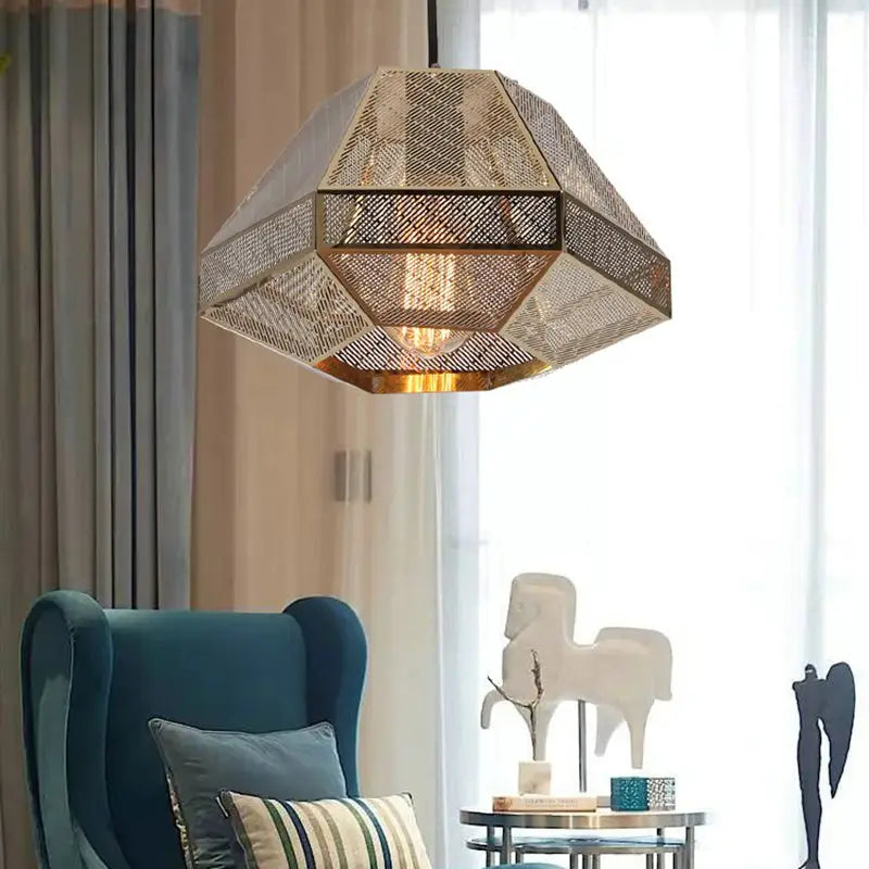 Minimalist Postmodern Pyramid Pendant Lamp for Living Dining - Gold / Dia7.9*H4.7’