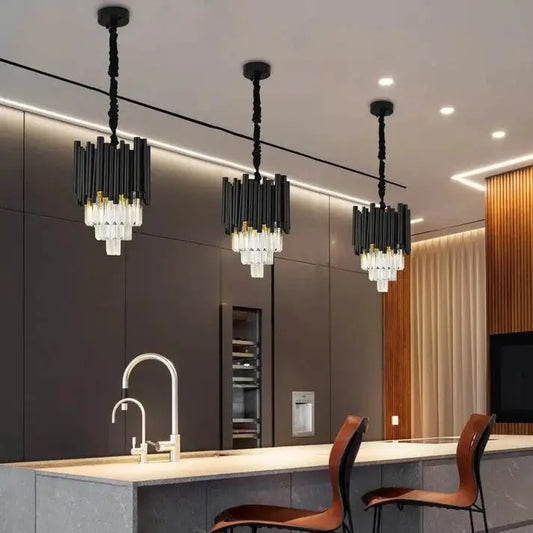 Modern Black Hanging Crystal Chandelier for Dining Kitchen