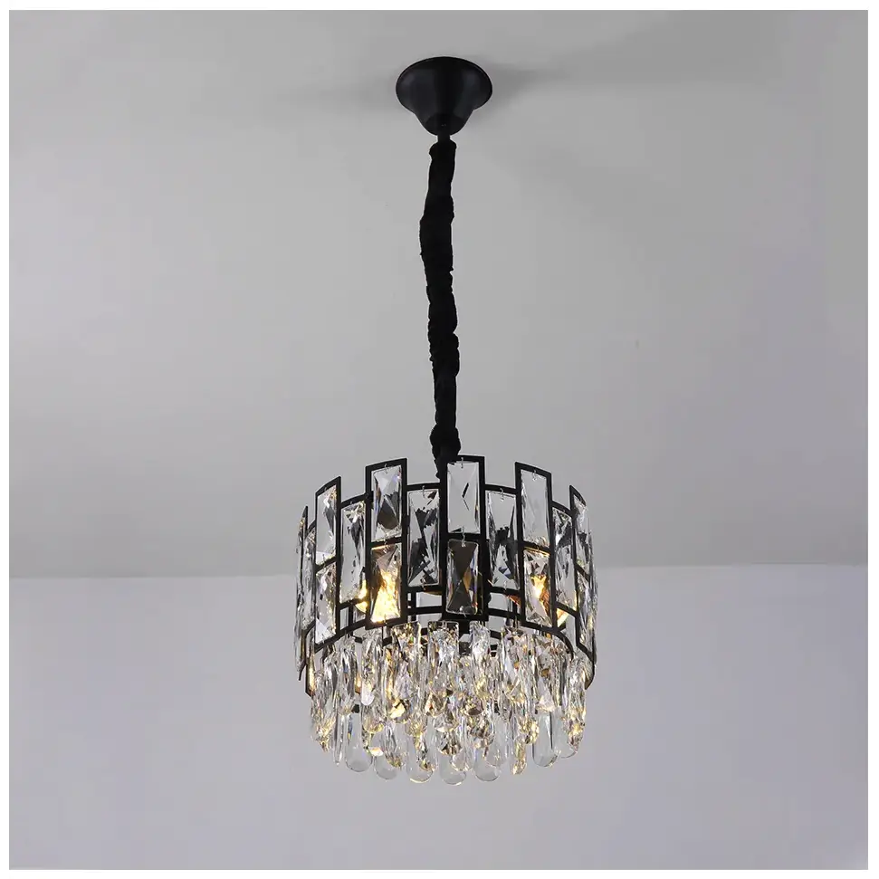 Modern Black Hanging Crystal Chandelier for Island Dining Bar - 1PC / NON dimm warm light