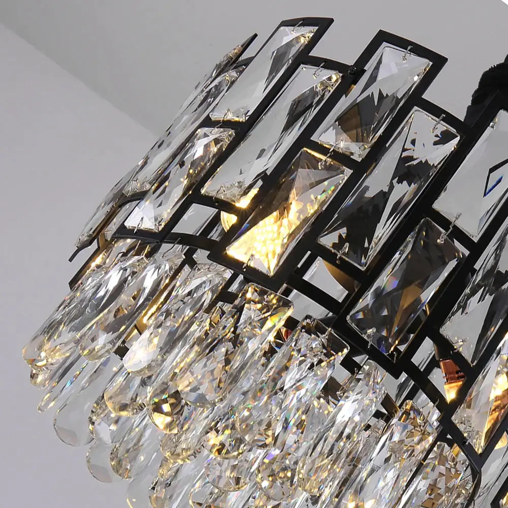 Modern Black Hanging Crystal Chandelier for Island Dining Bar