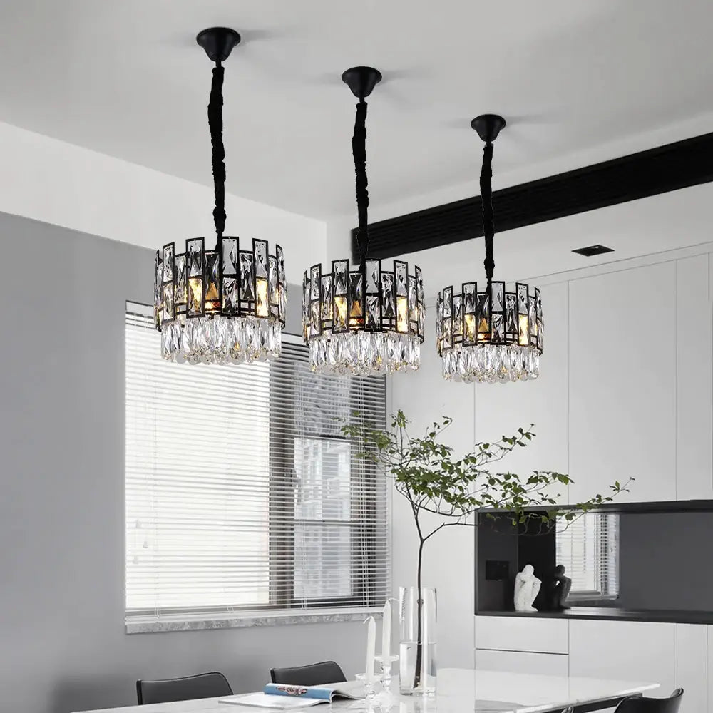 Modern Black Hanging Crystal Chandelier for Island Dining Bar