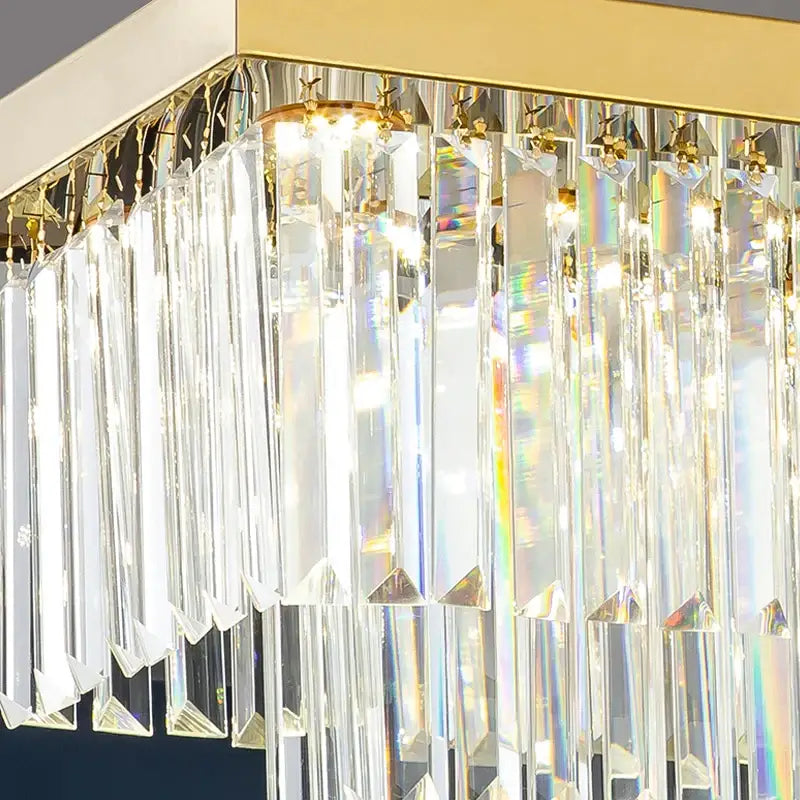 Modern Crystal Gold Rectangle Chandelier for Dining Kitchen