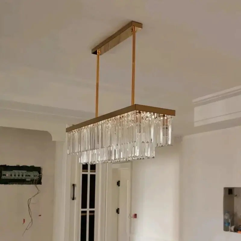 Modern Crystal Gold Rectangle Chandelier for Dining Kitchen