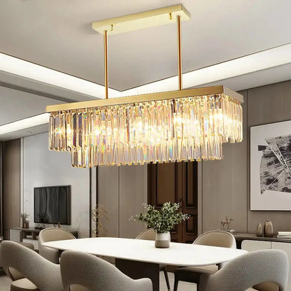 Modern Crystal Gold Rectangle Chandelier for Dining Kitchen