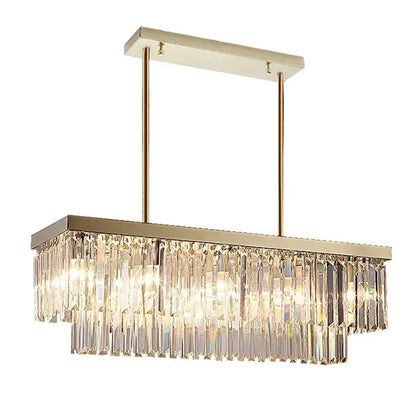 Modern Crystal Gold Rectangle Chandelier for Dining Kitchen - L80xW25cm NOT dimm Warm