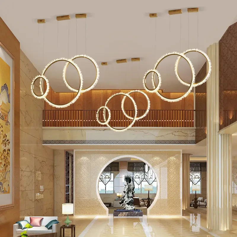 Modern Crystal Ring LED Pendant Light for Living Dining - Lighting