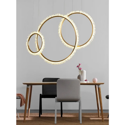 Modern Crystal Ring LED Pendant Light for Living Dining - Dia15.7+23.6+31.5’