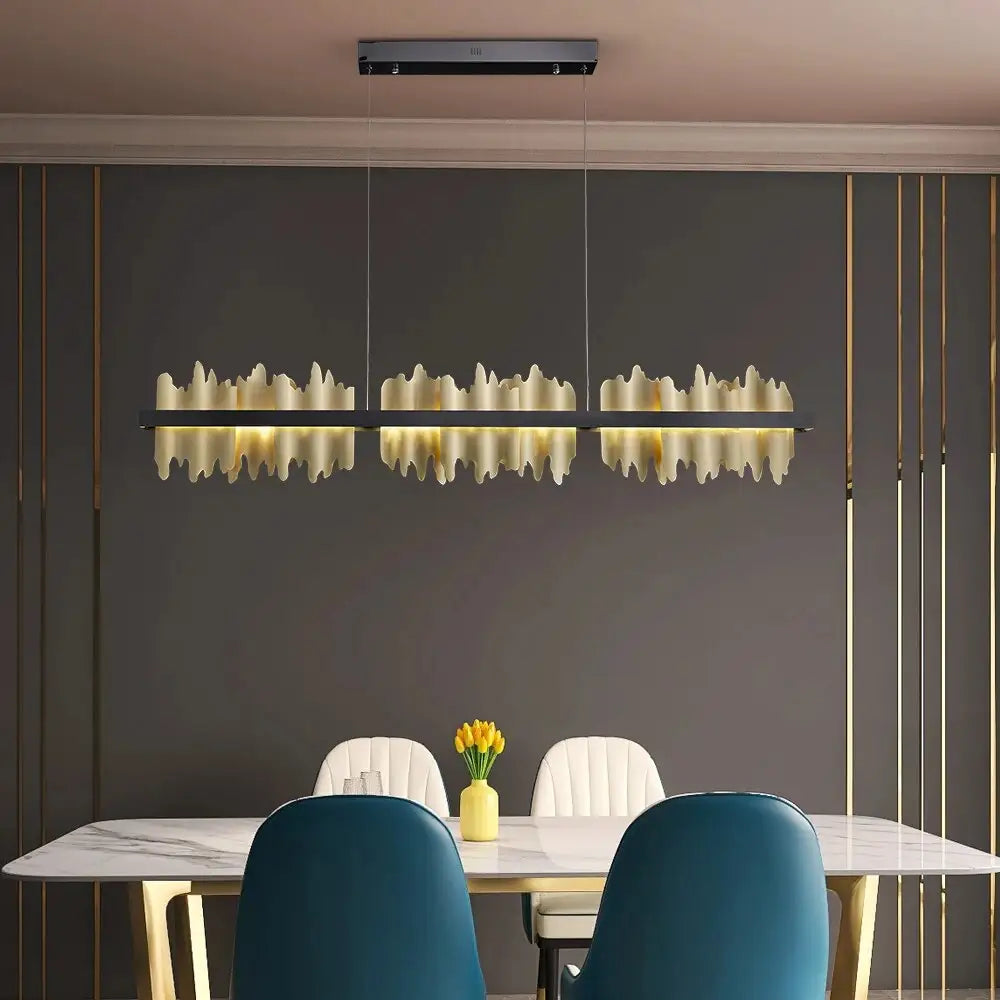 Modern Flame Hanging Rectangle Chandelier For Dining Kitchen