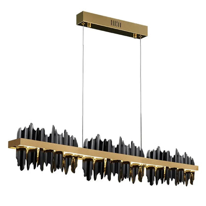 Modern Flame Hanging Rectangle Chandelier For Dining Kitchen - Black lampshade